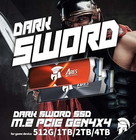 DATO ARES Dark Sword 1TB with Heatsink, M.2 2280 Gen4, Compatible with PS5, Up to 7200/6850 MB/s NVME DATO ARES Dark Sword 1TB with Heatsink, M.2 2280 Gen4, Compatible with PS5, Up to 7200/6850 MB/s NVME